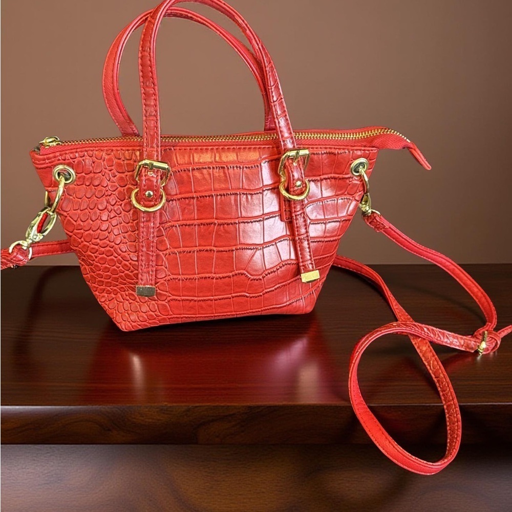 Olivia + Joy Red Crocodile-Embossed Crossbody Bag